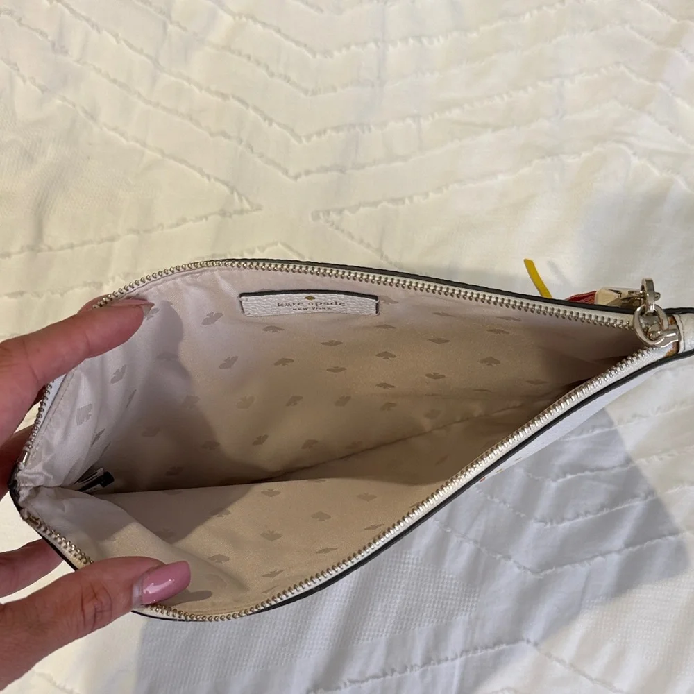 kate spade White Rainbow Logo Pouch with Multicolor Tassel